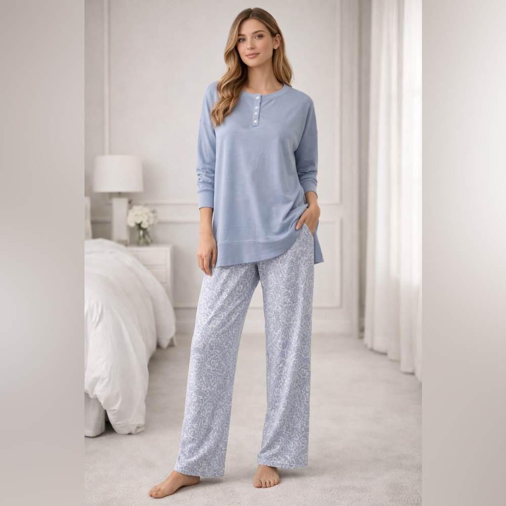 NWOT SPLENDID Super Soft Blue Pajama Set S (Oversized) Luxe Loungewear Cozy Chic